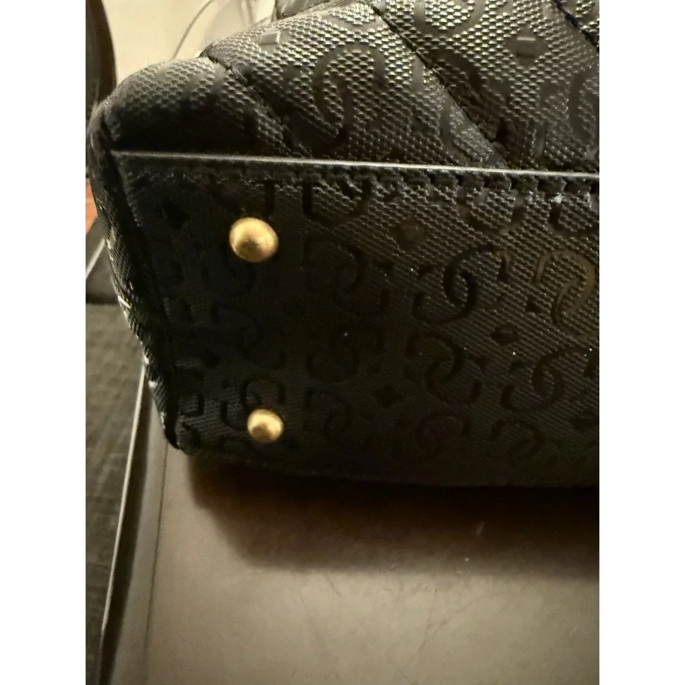 Guess Jania Society Quilted‎ Medium Satchel Crossbody Black Logo Embossed NEW